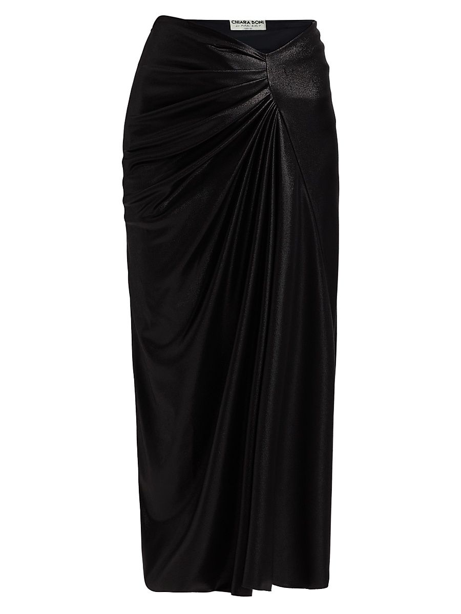 Women's Rahma Splendid Relaxed-Fit Ruched Midi-Skirt - Planet Black - Size 8