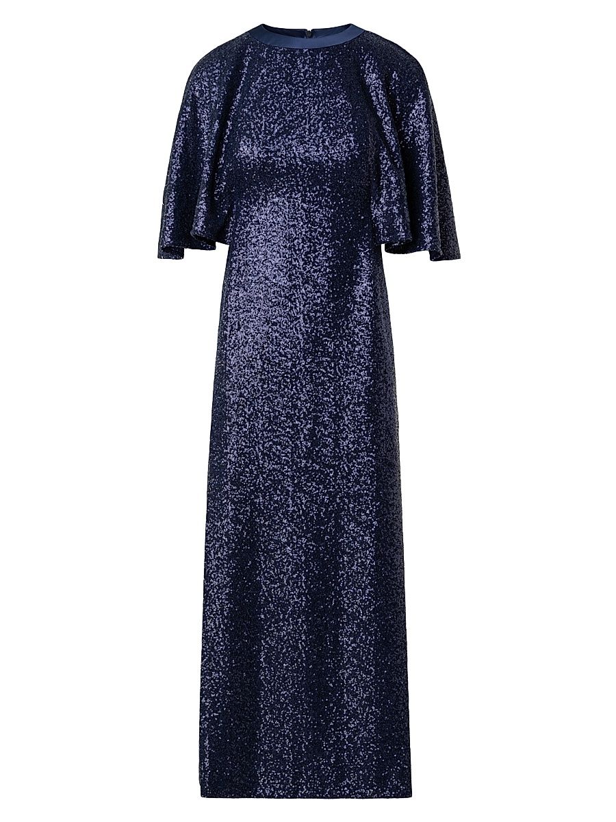 Women's Sequin Flutter-Sleeve Maxi Dress - Navy - Size 6
