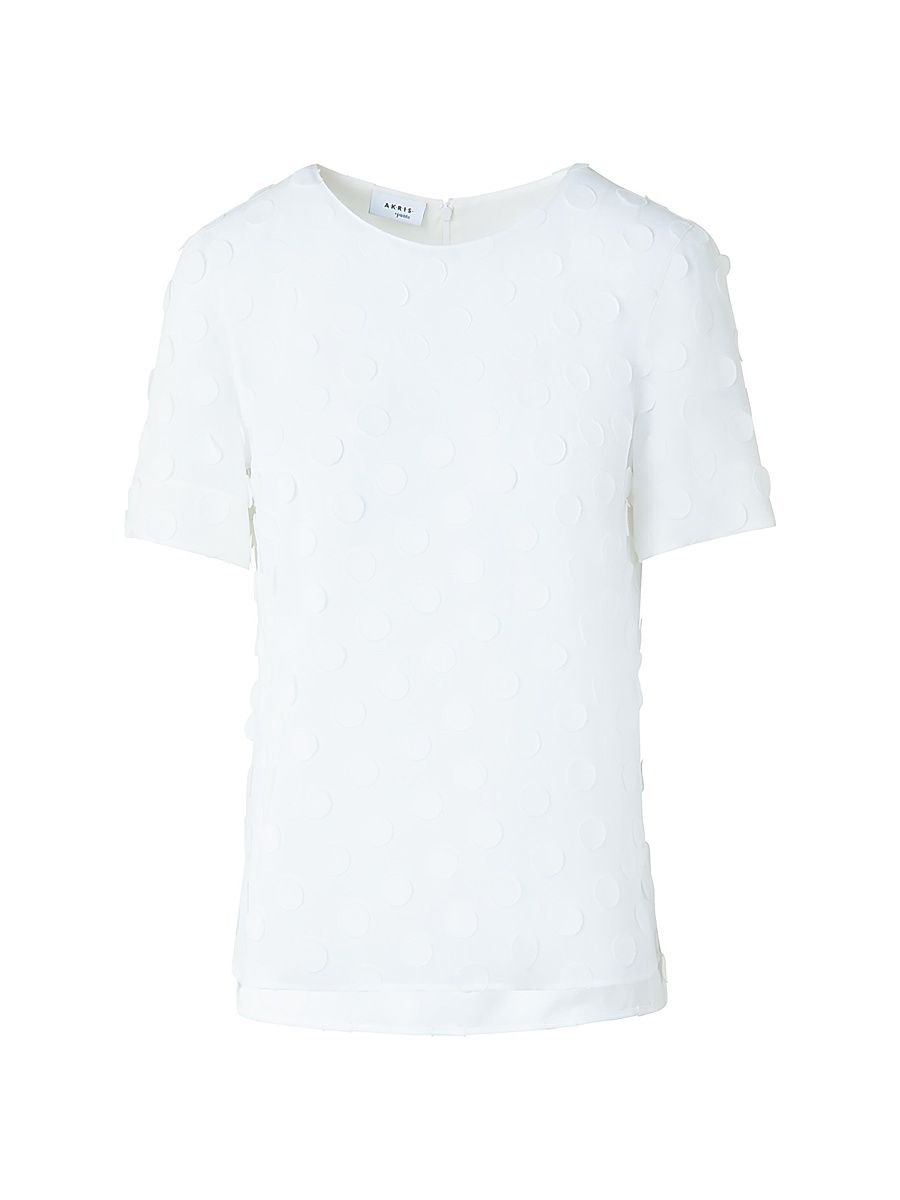 Women's 3D Polka Dot Georgette T-Shirt - Cream - Size 14