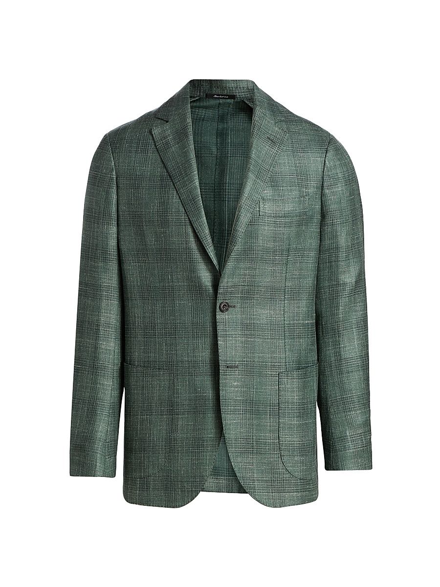 Men's Plaid Virgin Wool-Blend Sport Coat - Sage - Size 40