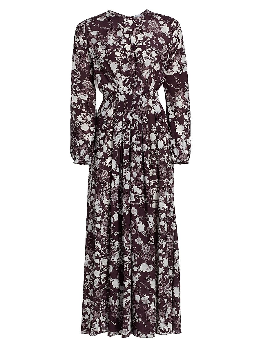 Women's Paravacini Floral Silk Maxi Dress - Aubergine Silver - Size 14