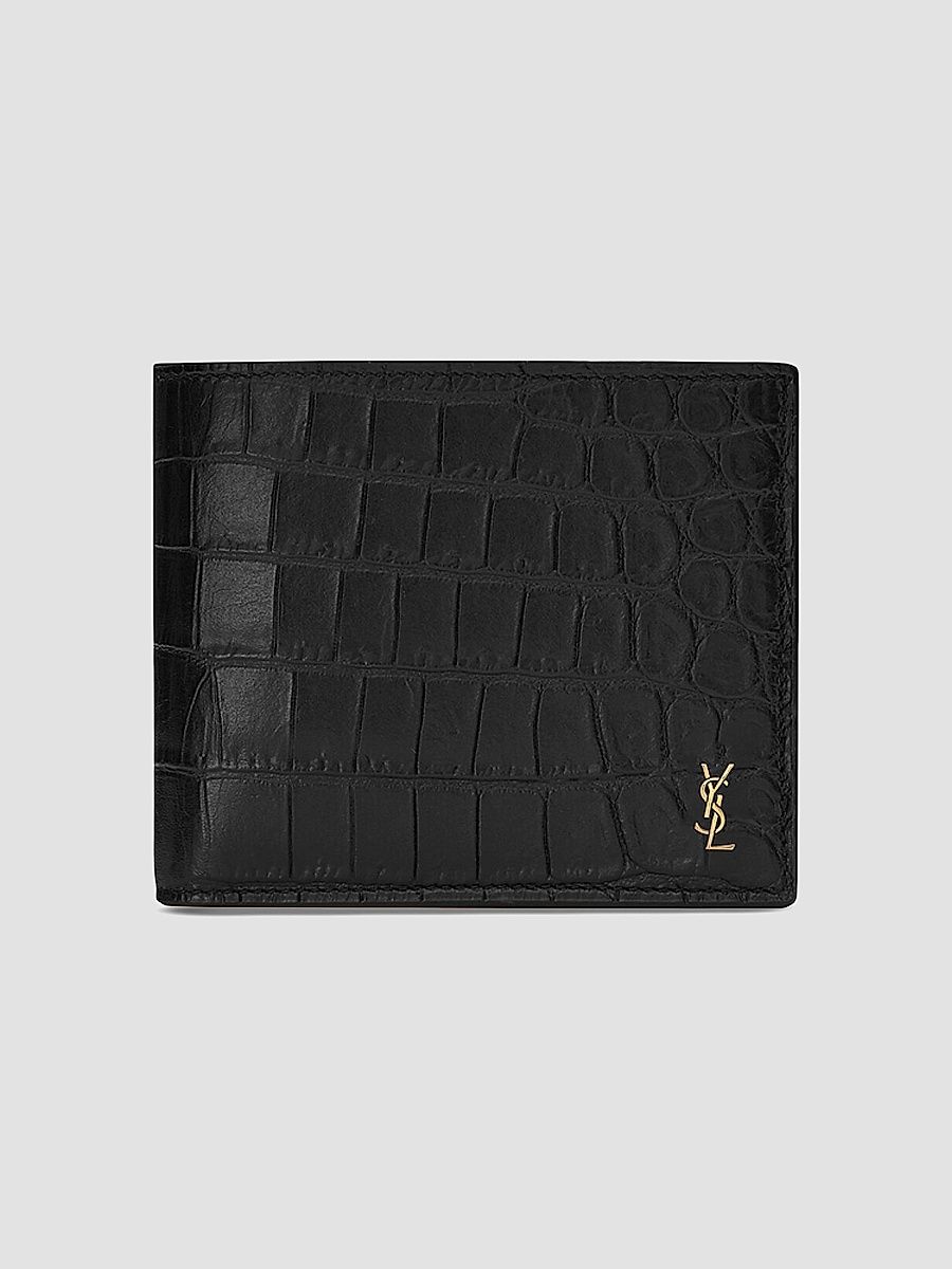 Saint Laurent Men's Tiny Cassandre East-West Wallet in Crocodile-Embossed Matte Leather - Black
