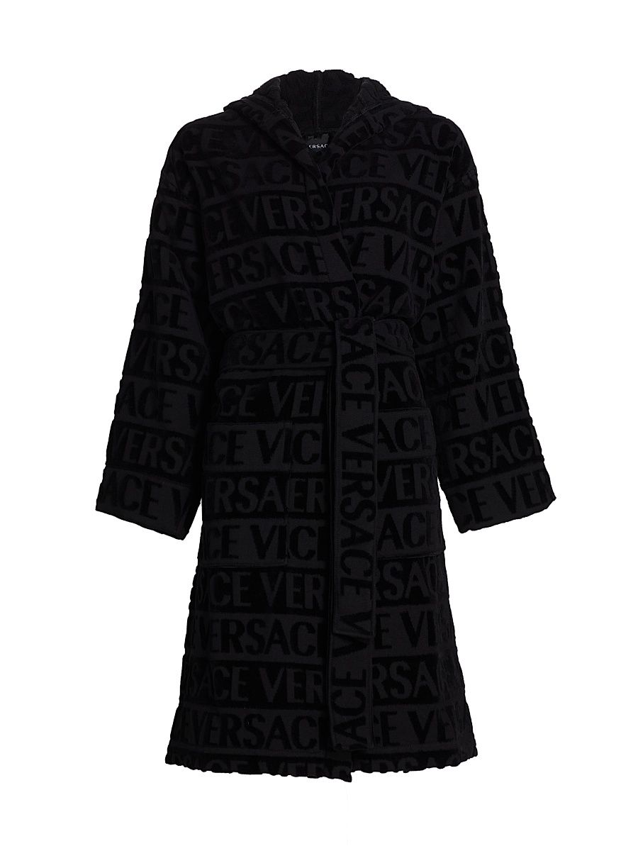 Women's Repeat Logo Cotton Robe - Black - Size Small