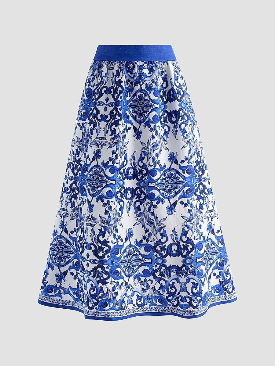Women's Earla Majolica Linen-Blend A-Line Midi Skirt - Solstice - Size 12