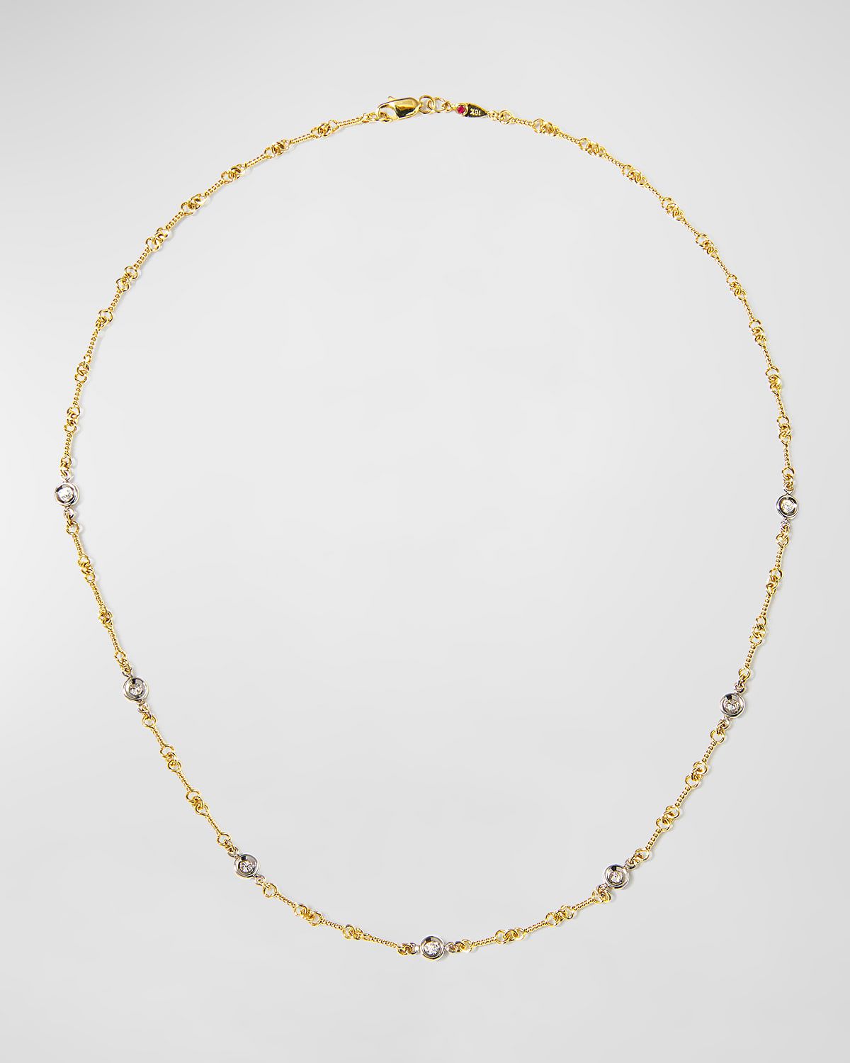 Two-Tone 18k 7-Diamond Dog Bone Necklace