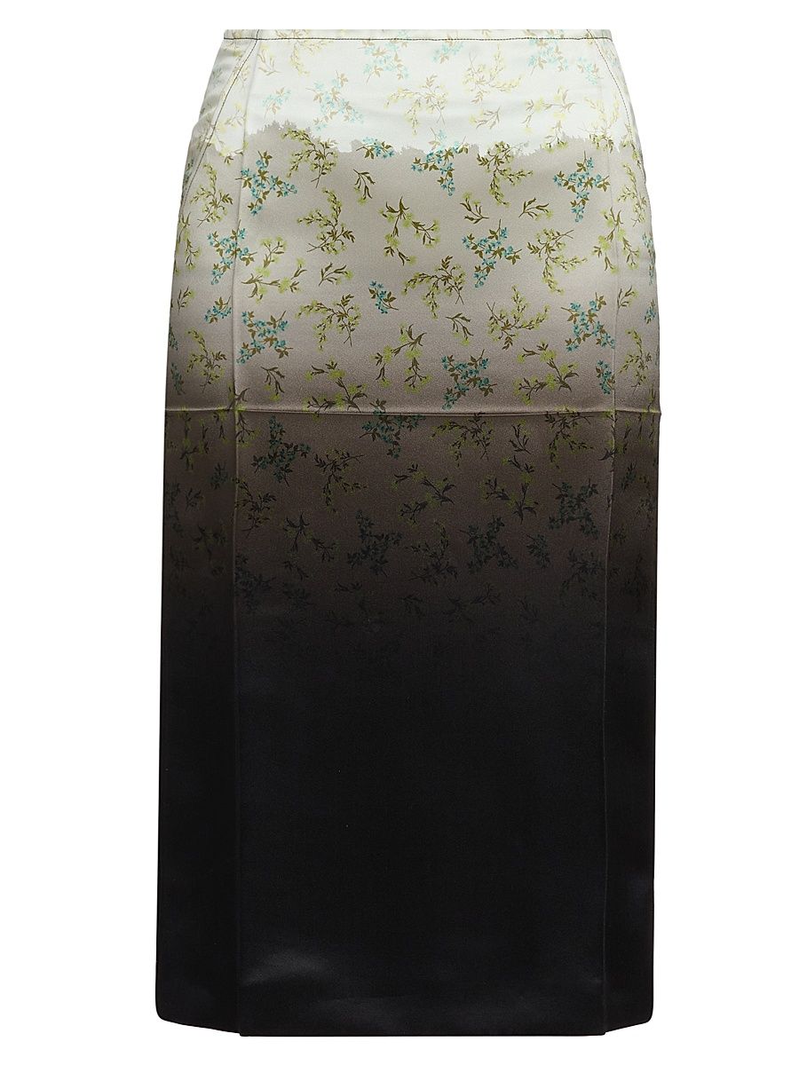 Women's Floral Dip-Dye Midi-Skirt - Burnt Green - Size 2