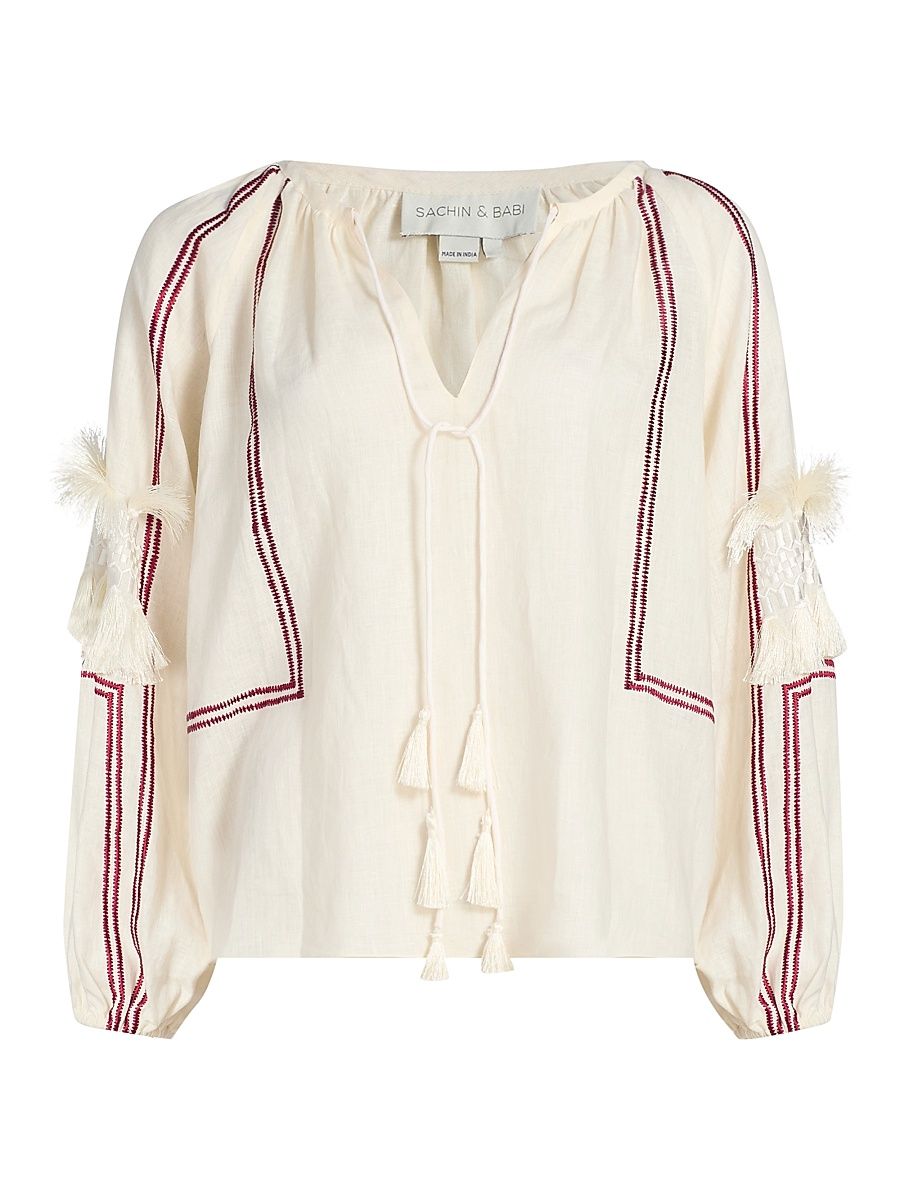 Women's Celia Striped Linen Top - Ivory - Size XL