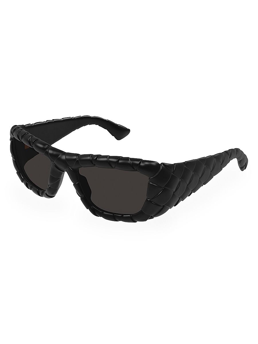 Men's 56MM Intrecciato Rectangular Sunglasses - Black Dark Grey