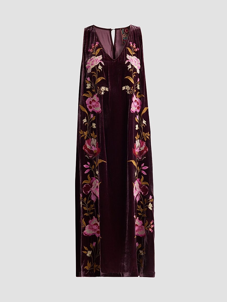 Johnny Was Women's Floral Embroidered Velvet Shift Midi Dress - Amethyst - Size XL