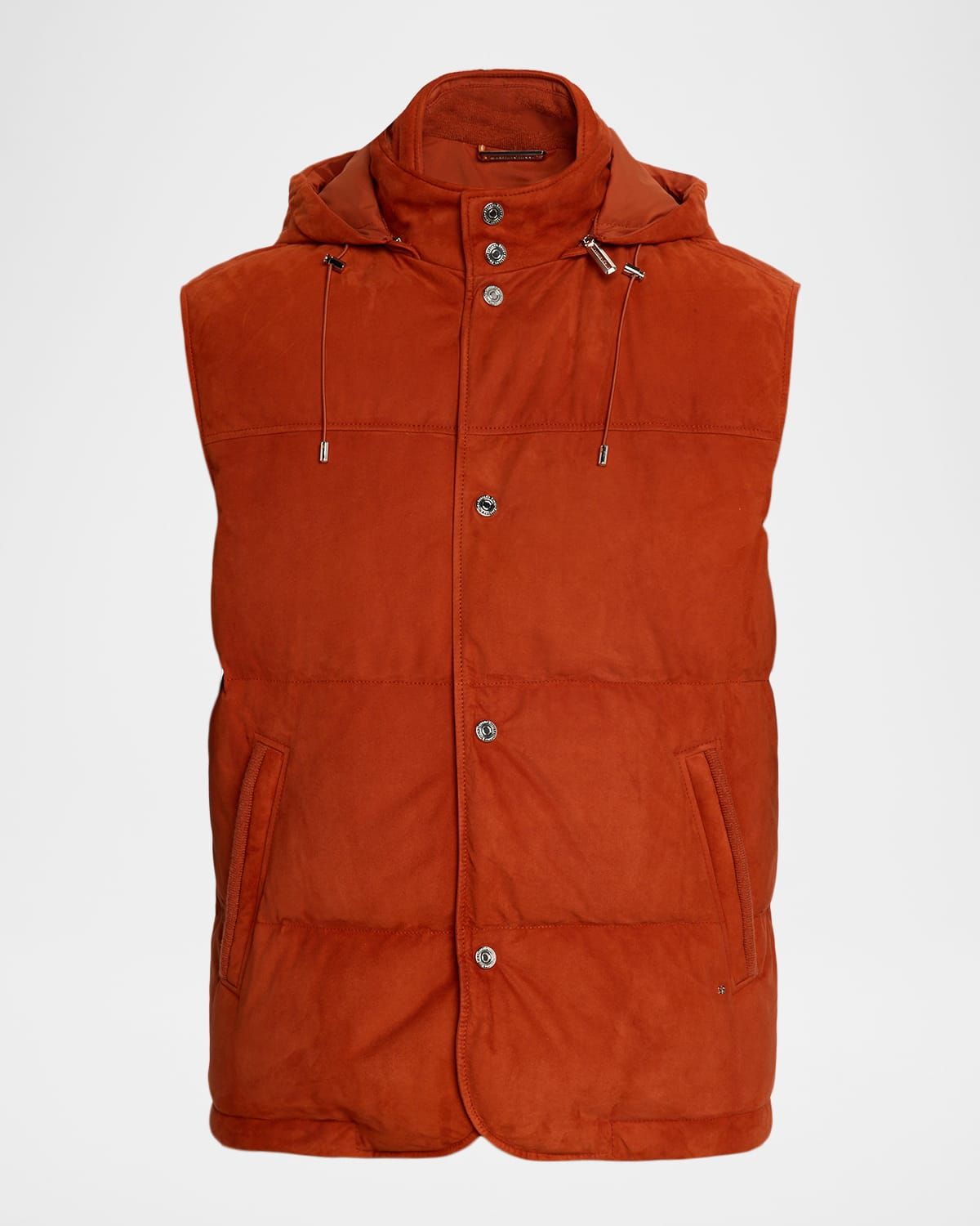 Men & apos;s Suede Hooded Snap-Front Vest