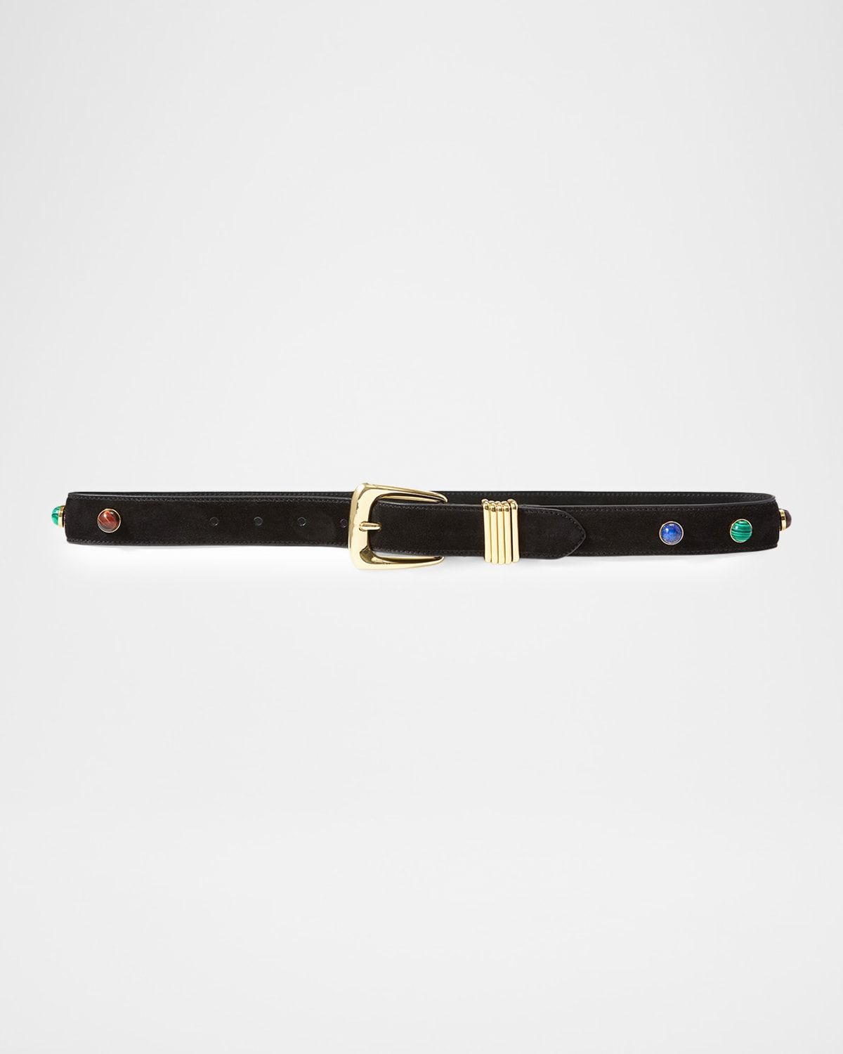 Stone-Embellished Suede Belt