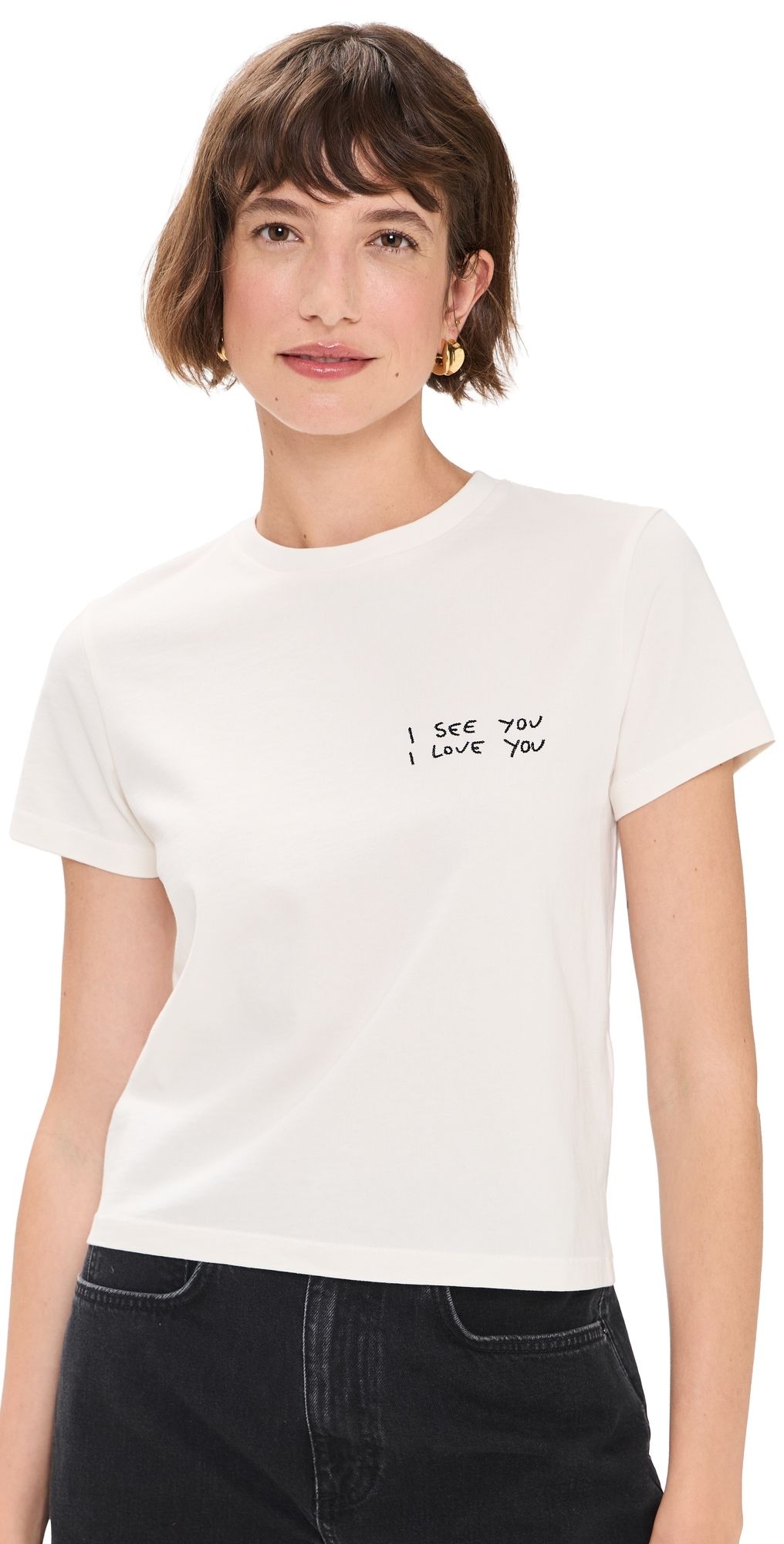 ANINE BING I See You I Love You Shelley Tee Washed Cream XS