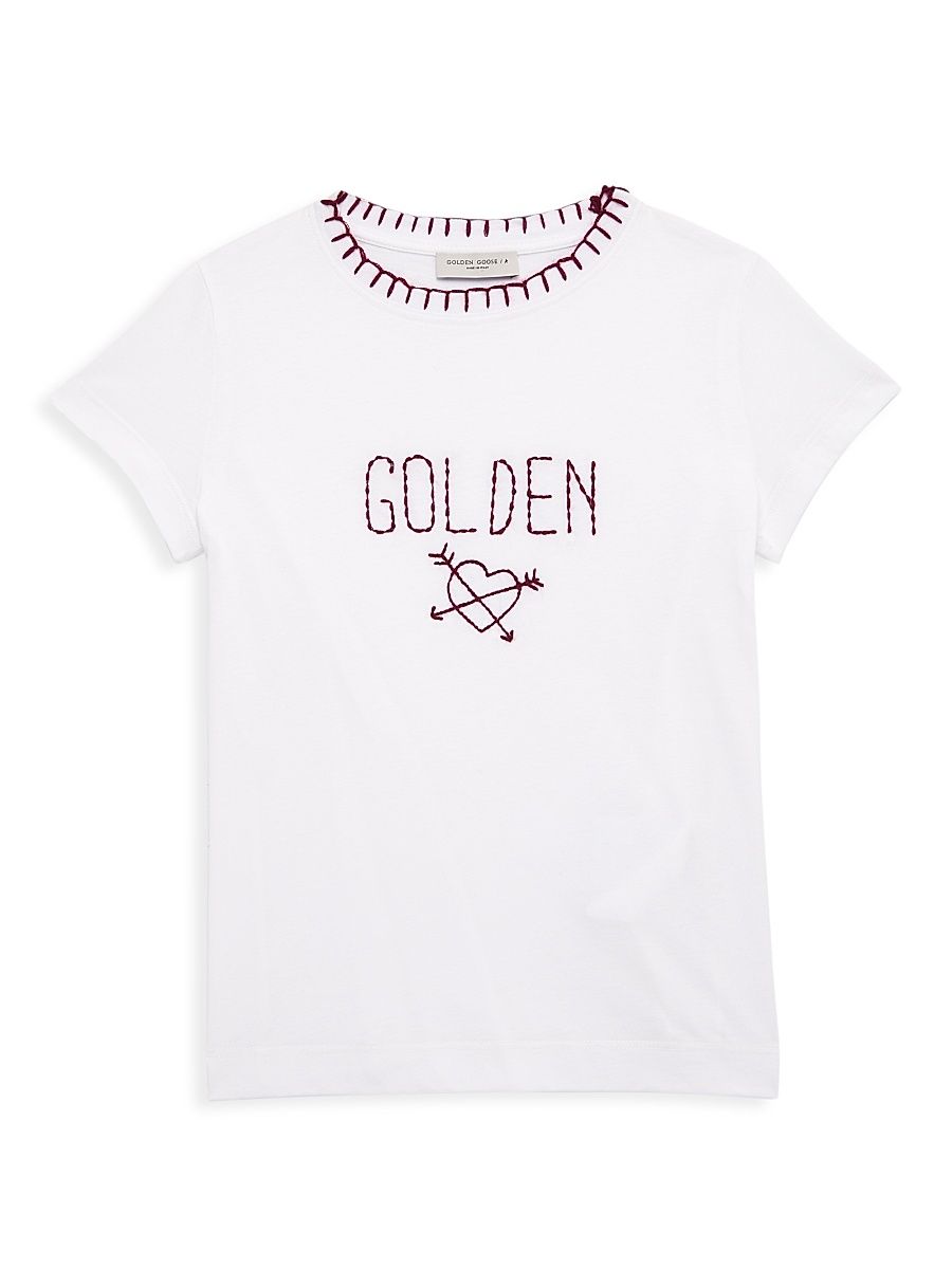 Boys-Girls 4-12 Journey/ Little Girl's & Girl's T-Shirt/ Cotton Jersey With Golden And Neck Embroidery - Optic White - Size 6