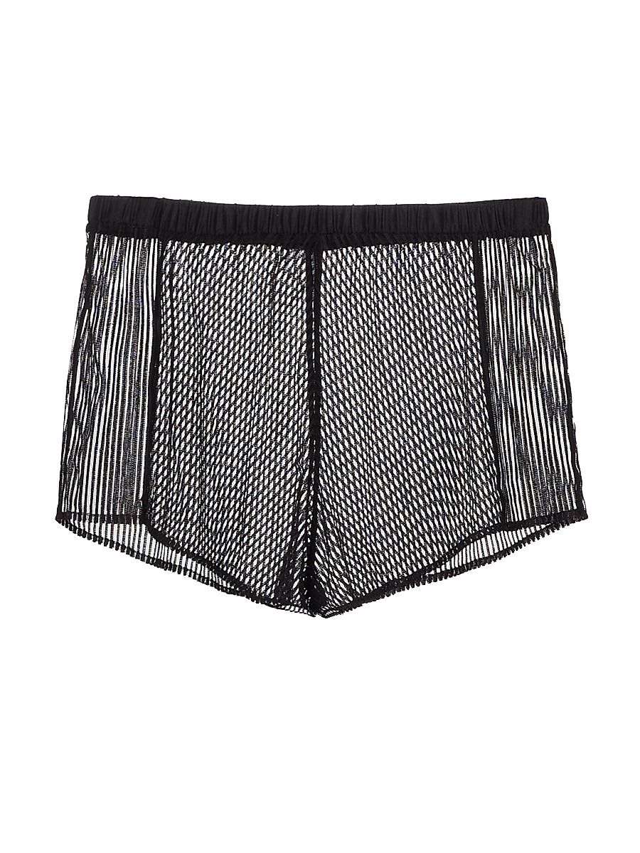 Women's Striped Lace Tap Shorts - Black - Size Large