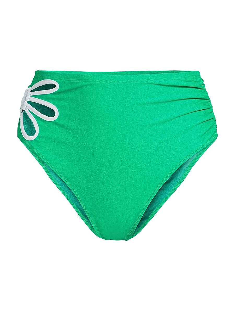 Women's Lainey Floral Bikini Bottom - Palm Green White Cutout - Size Medium
