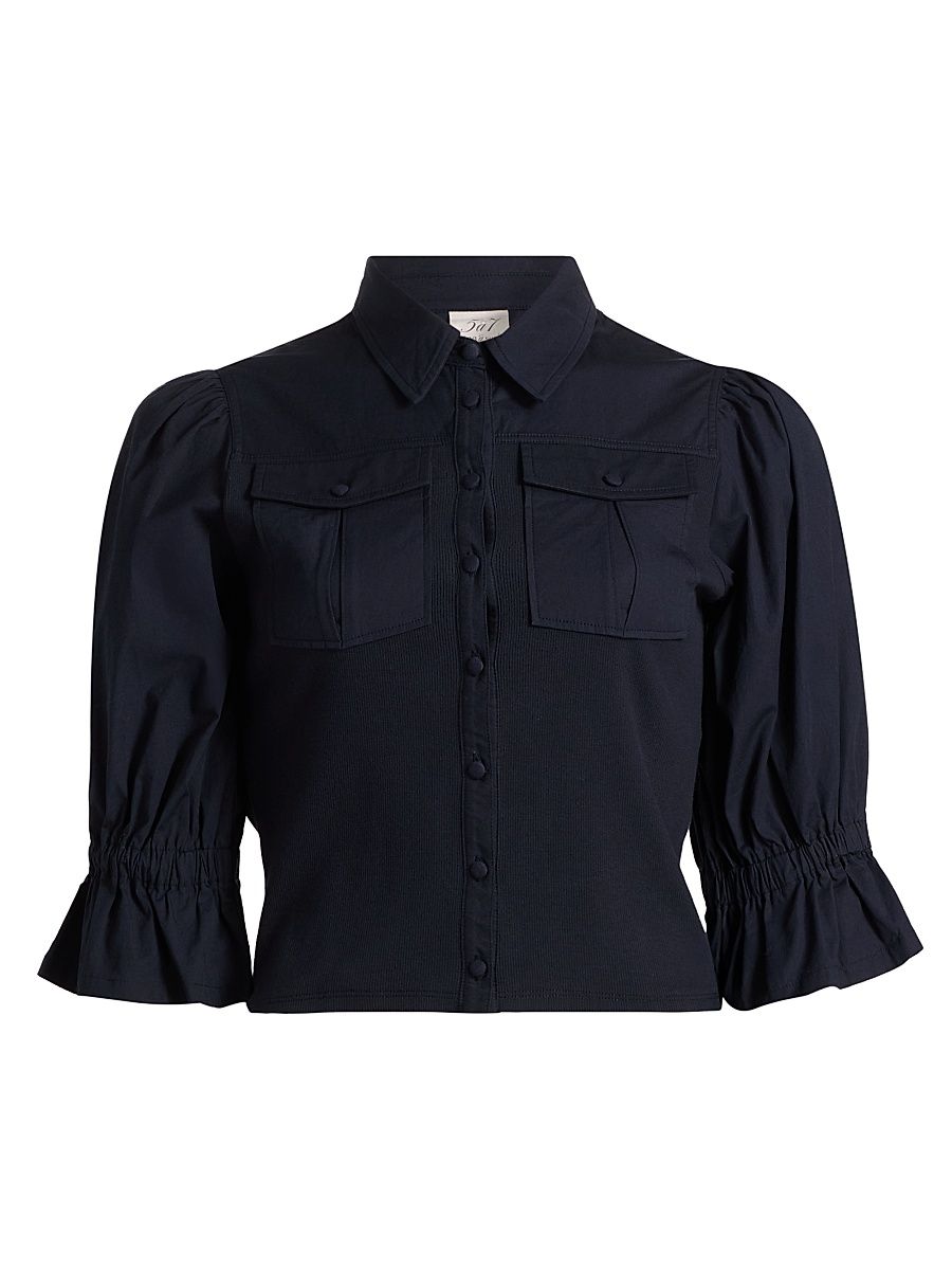 Women's Lyric Pufff-Sleeve Denim Top - Navy - Size Large