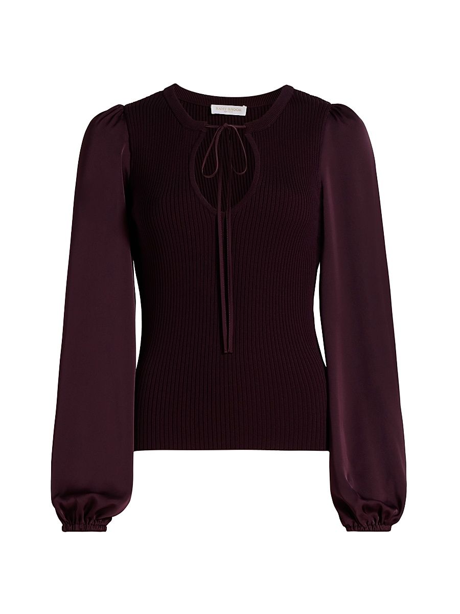 Women's Shelly Ribbed-Knit Balloon-Sleeve Sweater - Blackberry - Size XL