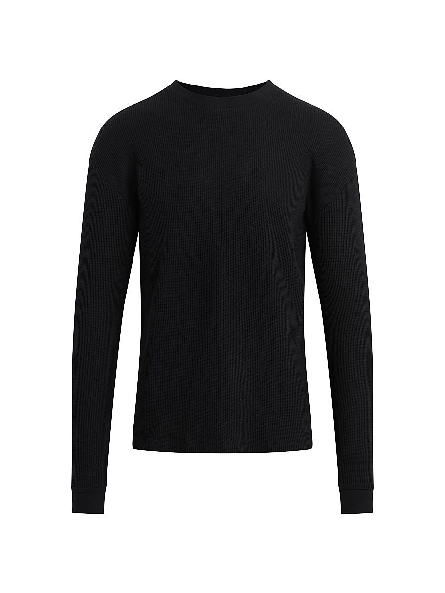 Men's Waffle-Knit Long-Sleeve T-Shirt - Black - Size XXL