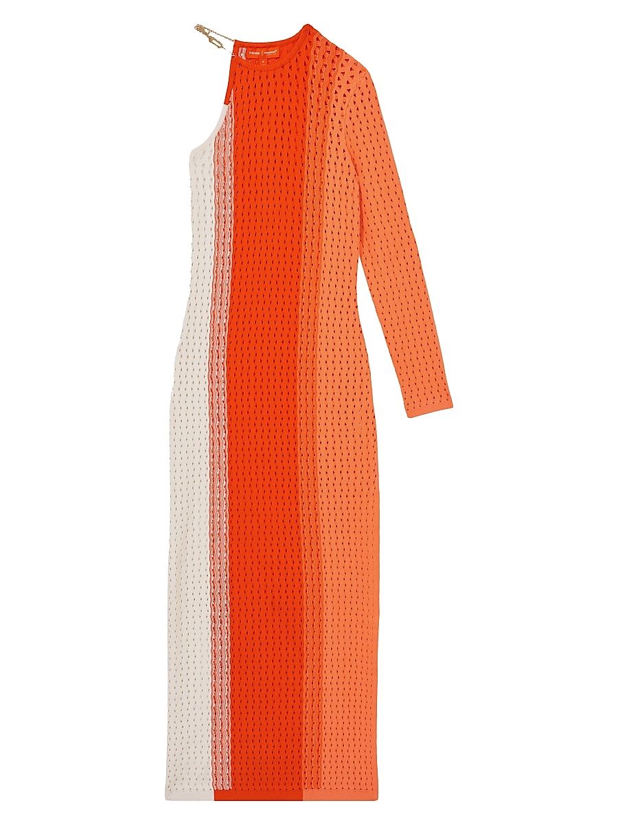 Women's Rena One-Sleeve Striped Knit Maxi Dress - Papaya Orange - Size Small