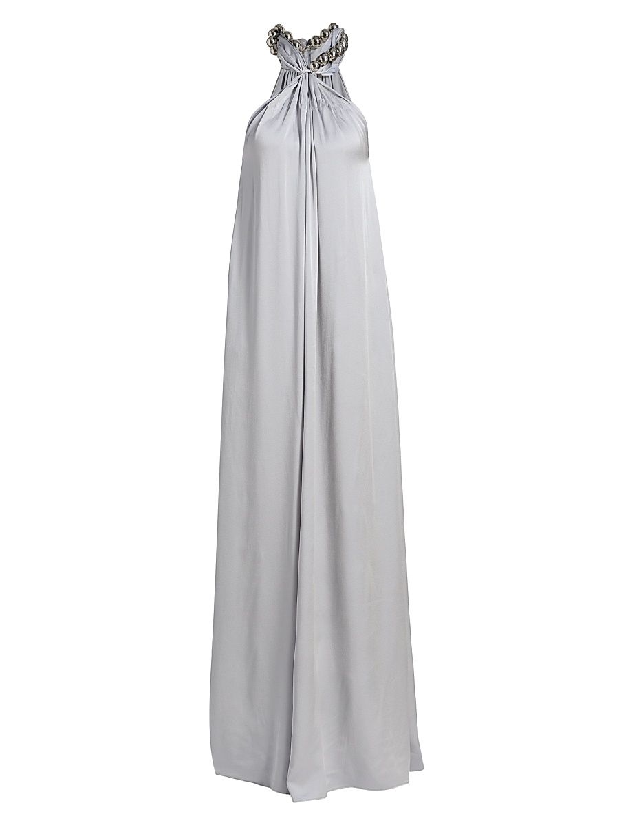 Stella McCartney Women's Sphere Embellished Halter Gown - Pearl Blue - Size 4