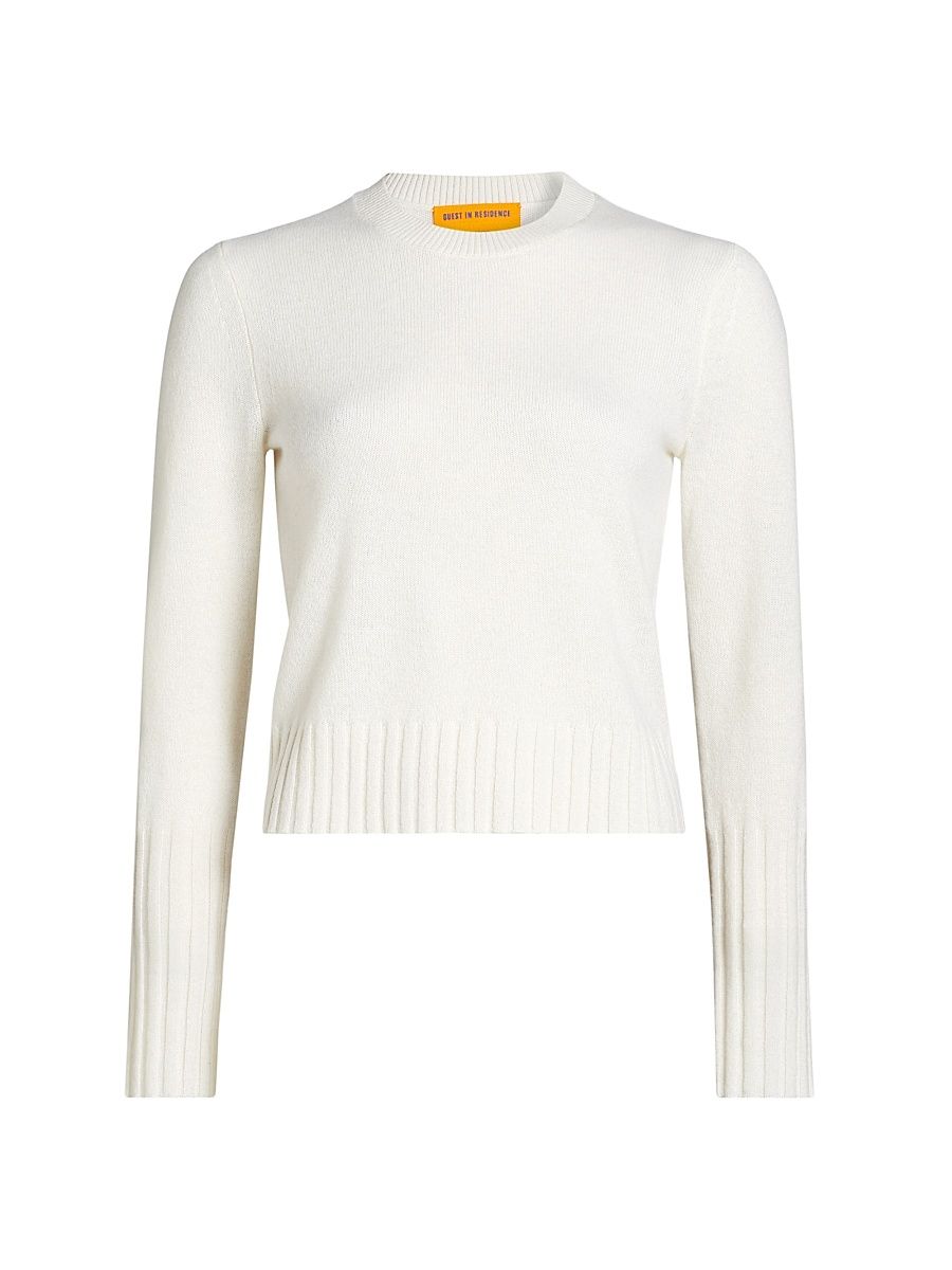 Women's Shrunken Cashmere Sweater - Cream - Size XL