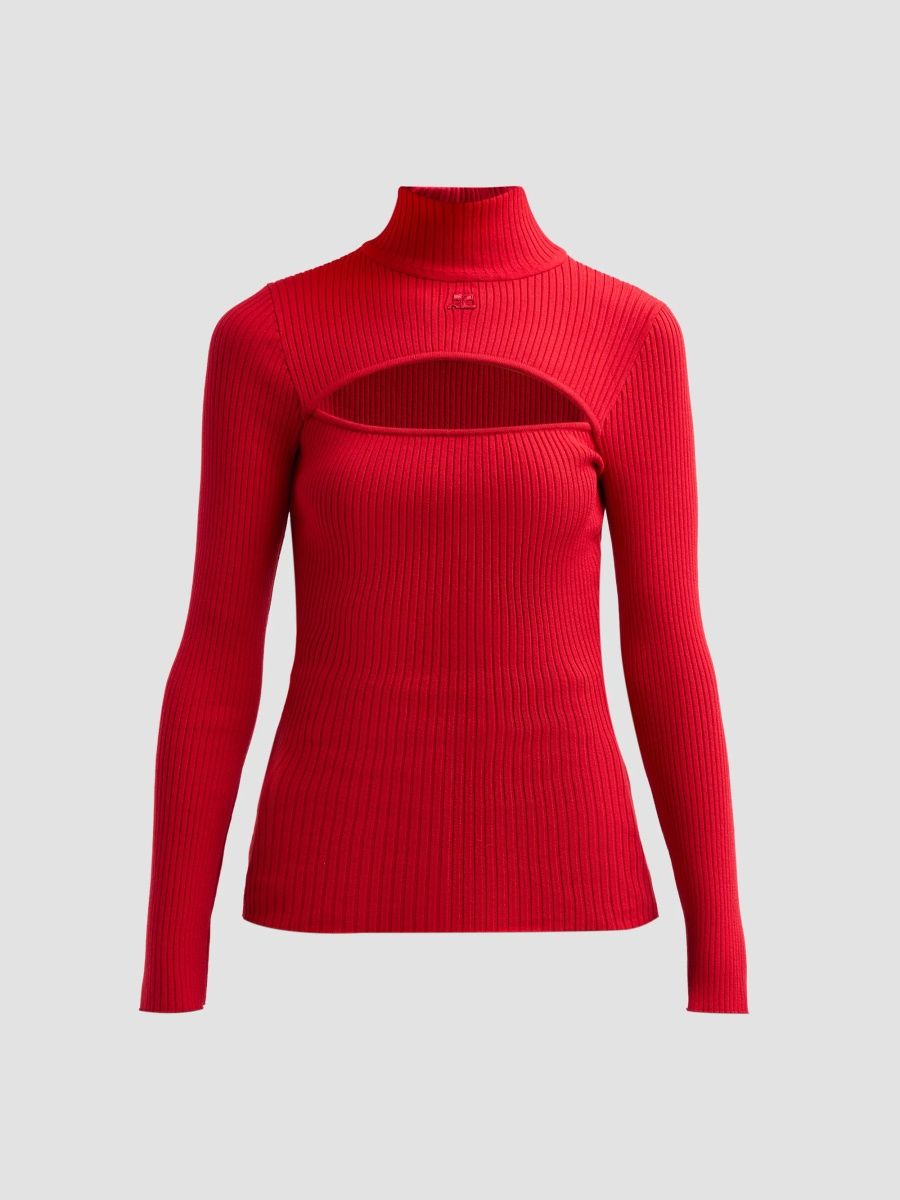Courreges Women's Rib-Knit Slash Sweater - Iced Red - Size XXL