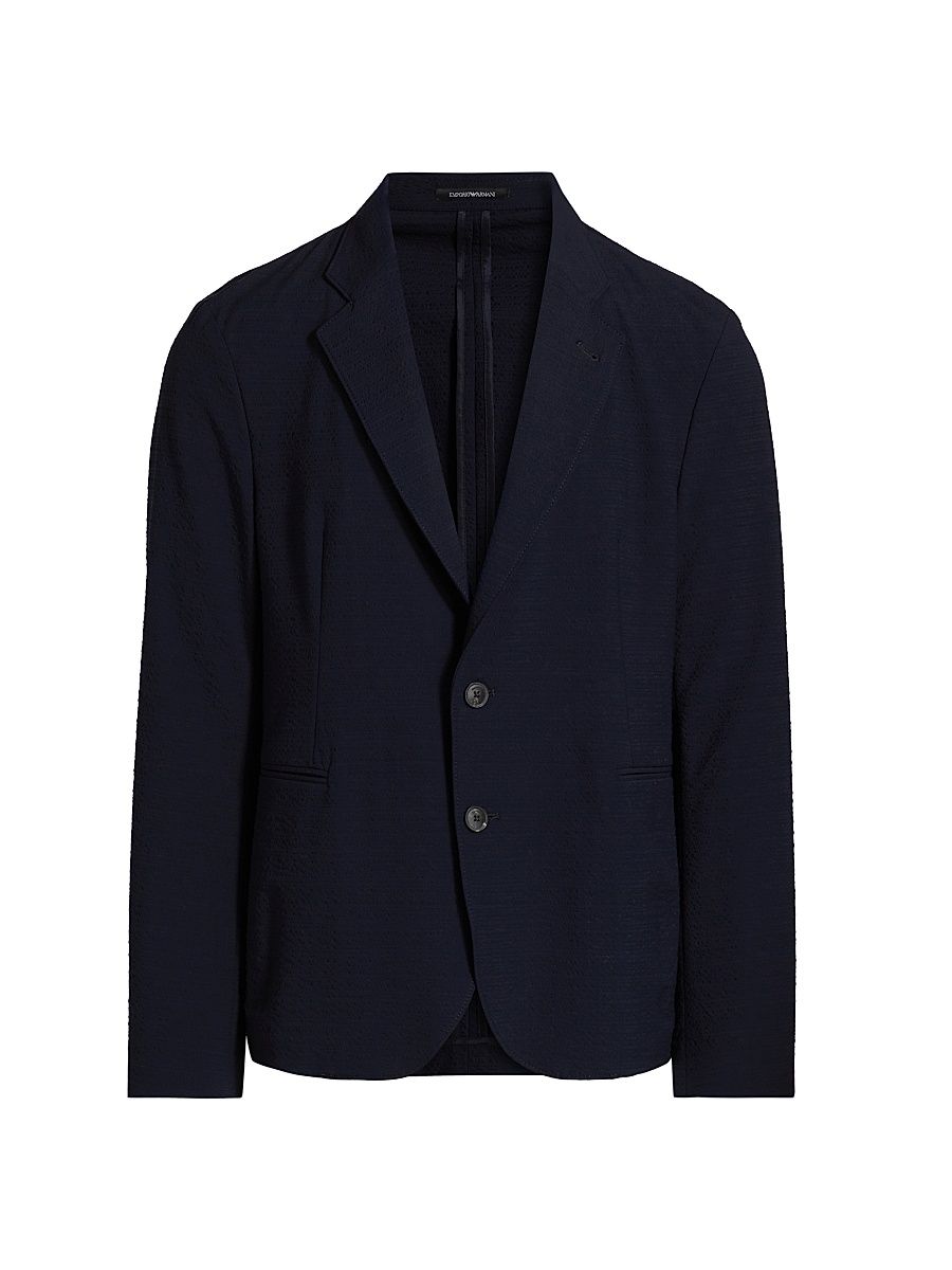 Men's Soft Seersucker Blazer - Navy - Size 44
