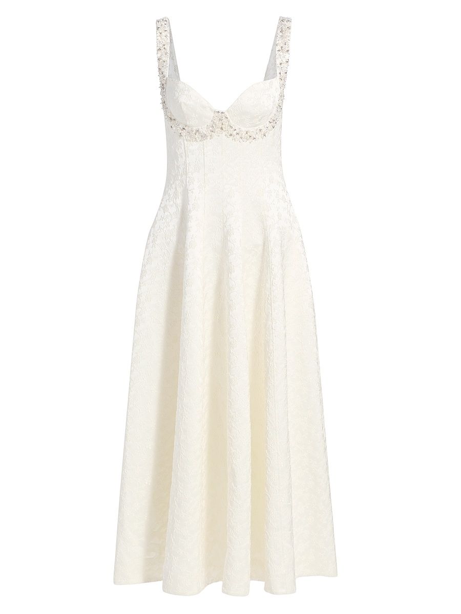 Women's Charlotte Embellished Jacquard Midi-Dress - White - Size 14