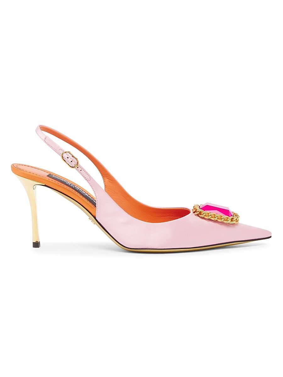 Women's Crystal-Embellished Satin Slingback Pumps - Rosa Arancio - Size 10