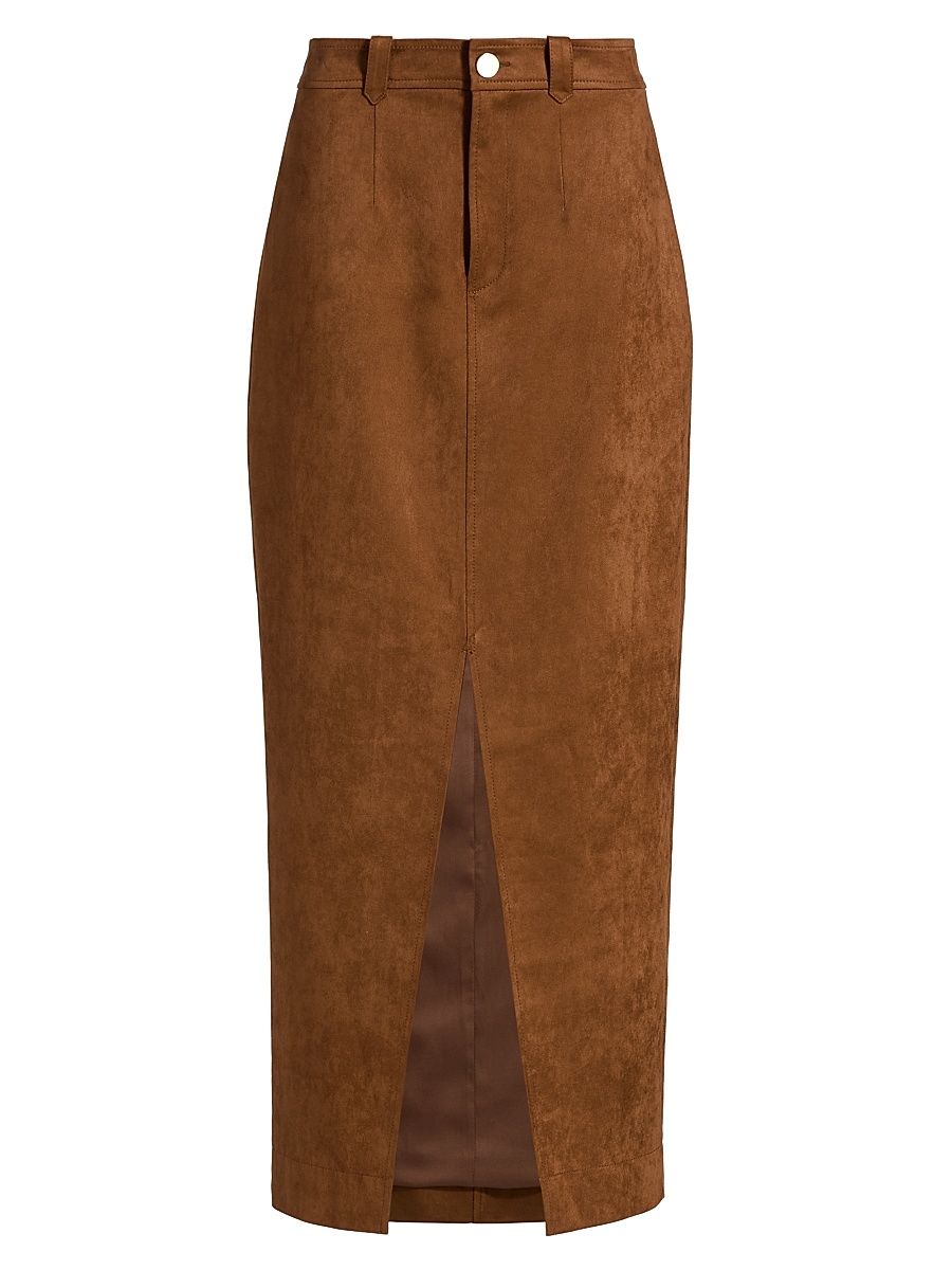Women's Meg Faux Suede Midi-Skirt - Brandy - Size 14