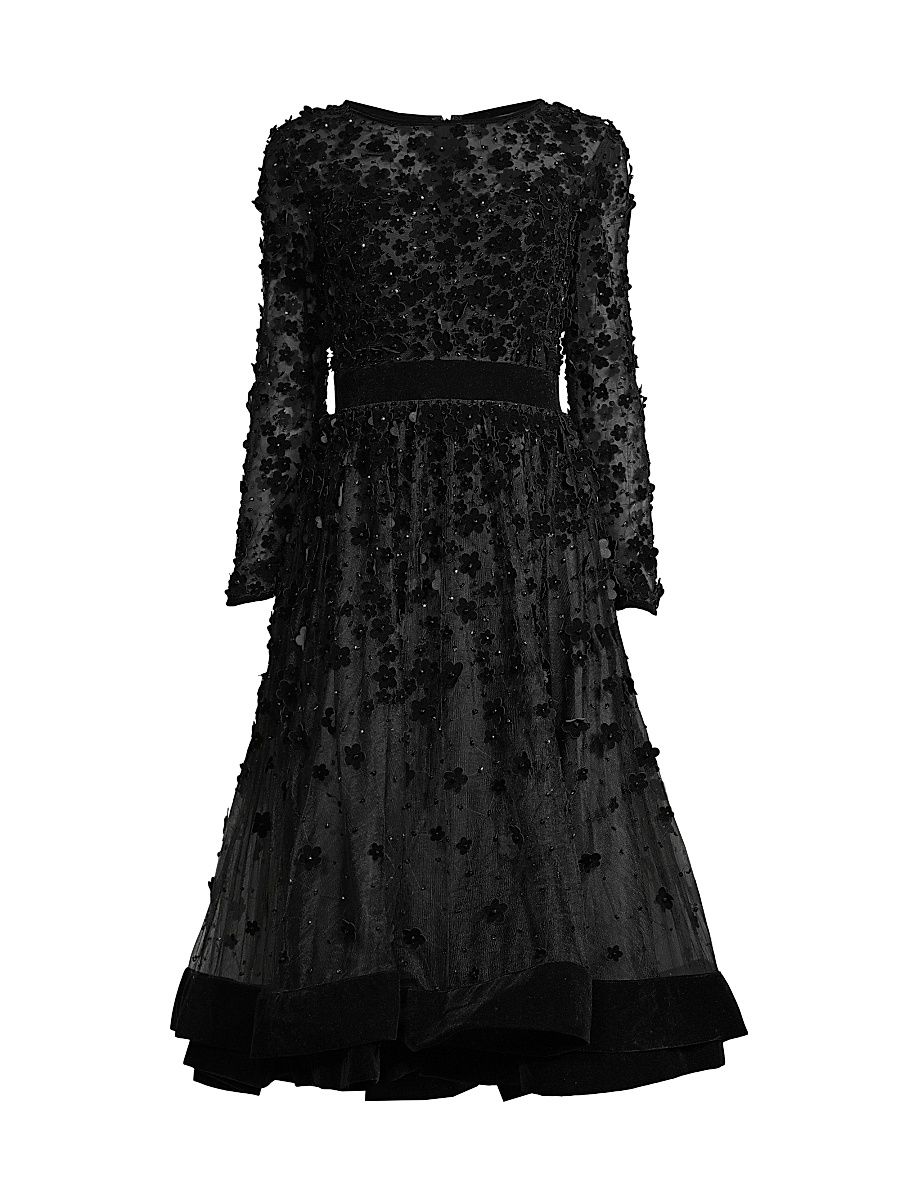 Women's Floral Appliqué Tea Dress - Black - Size 16