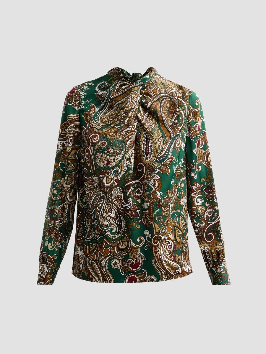 Elie Tahari Women's Nora Paisley Silk-Blend Twist-Neck Blouse - Crown Jewel Print - Size XL