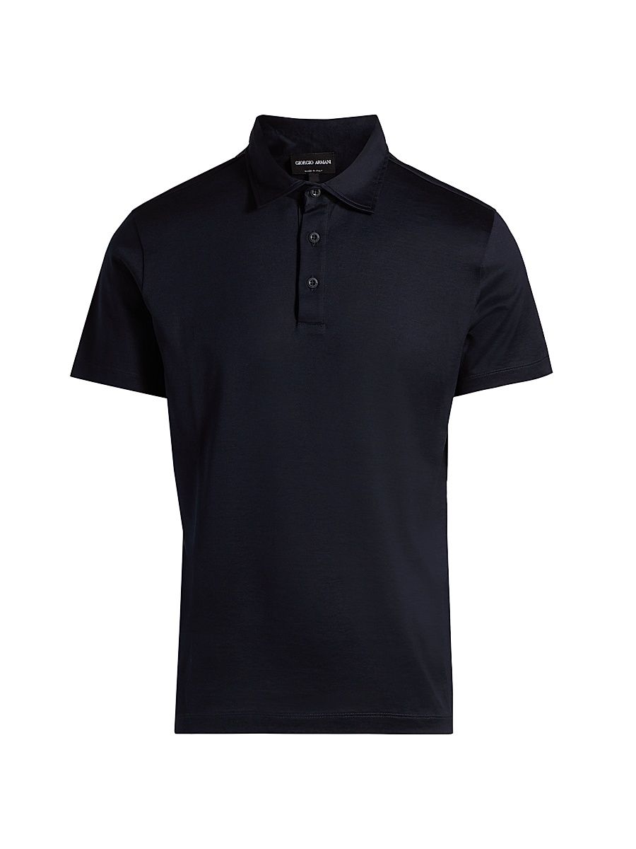 Men's Lux Silk-Cotton Jersey Polo Shirt - Navy - Size 44