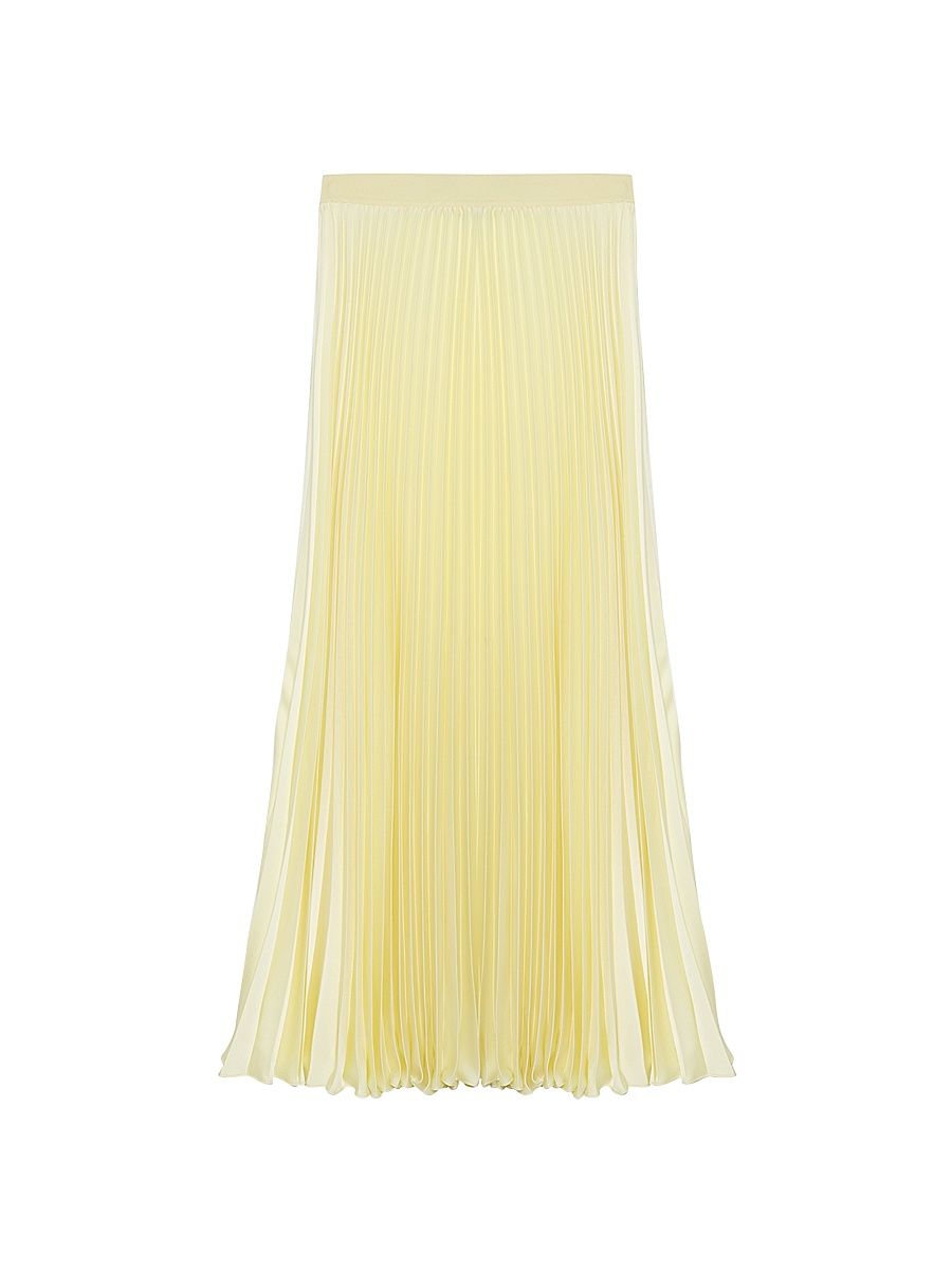 Women's Melanie Pleated Satin Midi-Skirt - Yellow - Size Medium