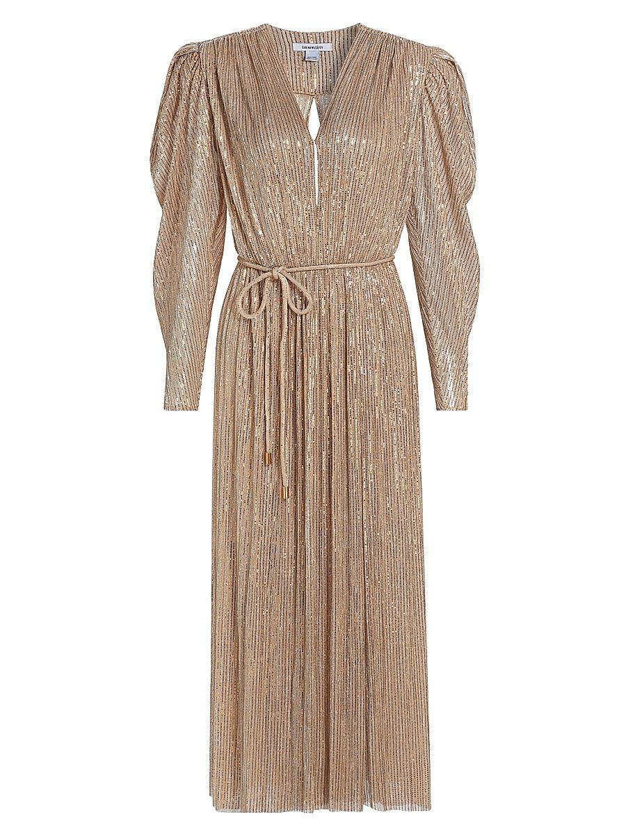 Women's Scintilla Embellished Midi-Dress - Antique Gold - Size Small