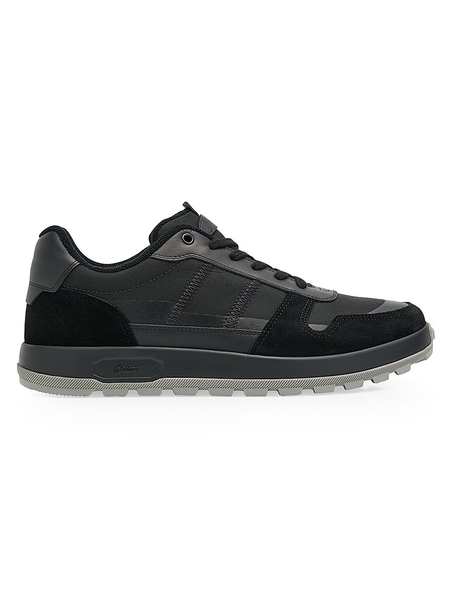 Men's Mixed-Media Low-Top Sneakers - Black - Size 9