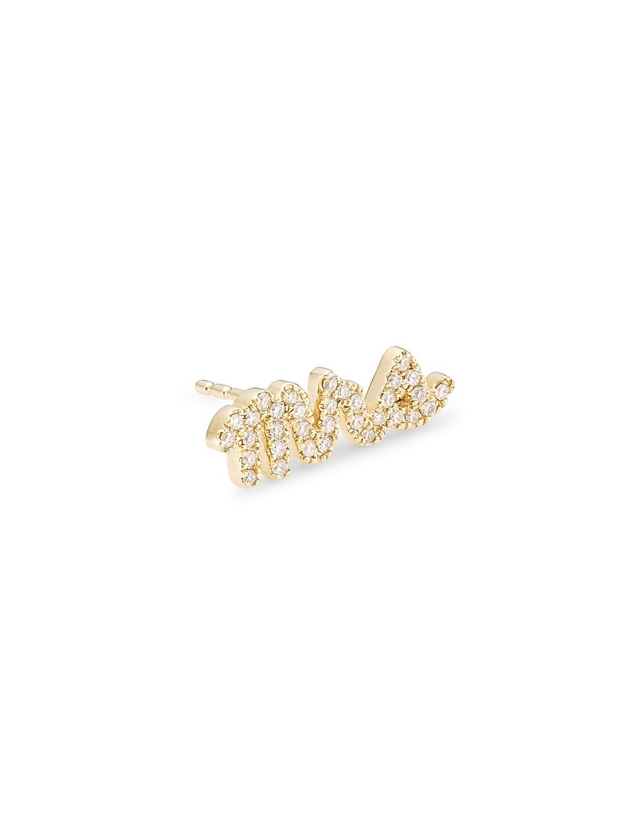 Women's 14K Yellow Gold & Diamond 'Mrs' Stud Earring - Gold