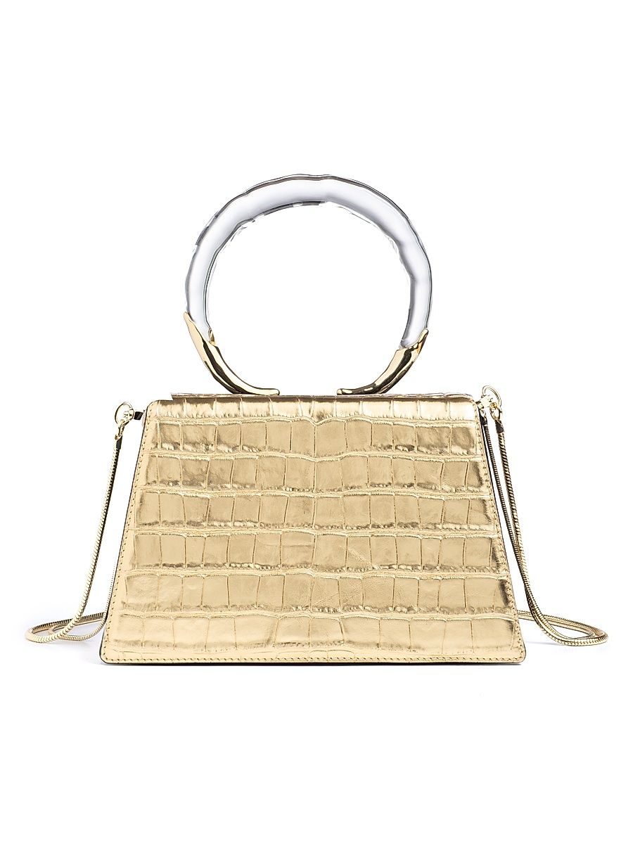 Women's Liquid Lucite Croc-Embossed Leather Top-Handle Bag - Gold
