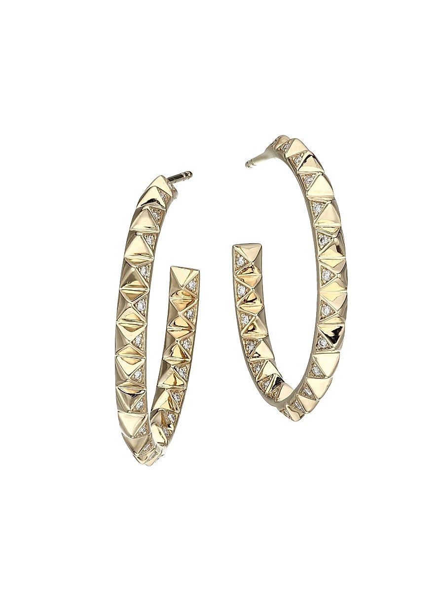 Women's 14K Yellow Gold & Diamond Medium Pyramid Hoop Earrings - Gold