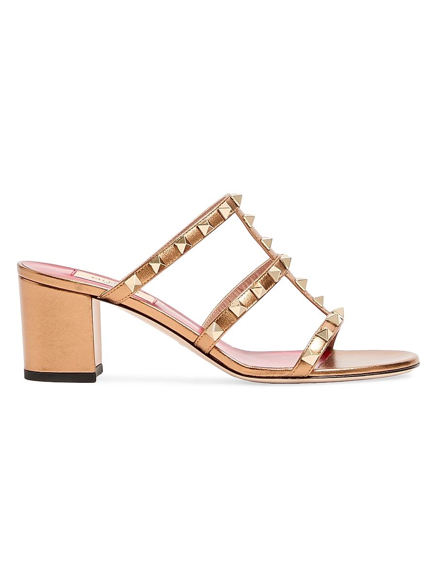 Women's Rockstud Slide 60MM Sandals in Laminated Nappa - Gold - Size 6