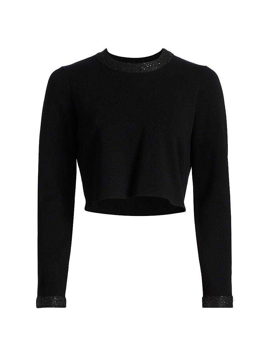 Women's Marley Embellished Long-Sleeve Crop Top - Black - Size Large