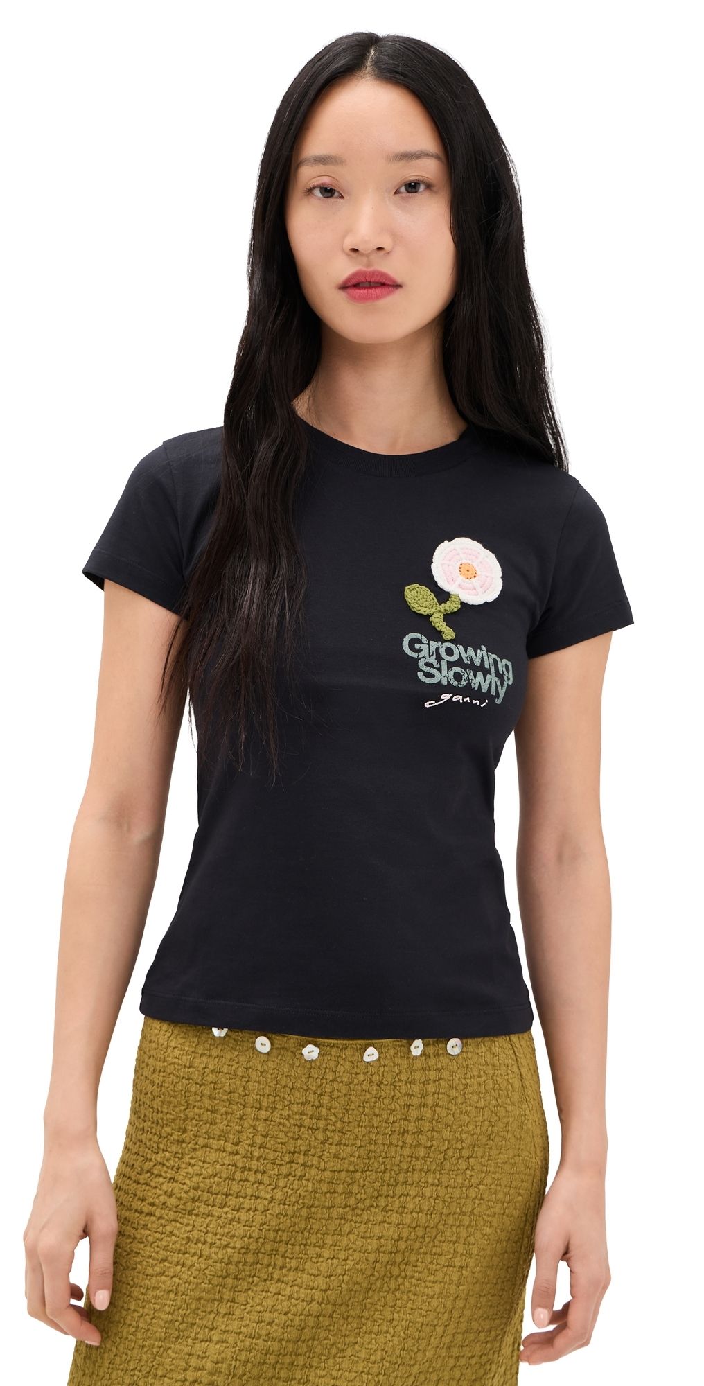 GANNI Crochet Patch Tee Phantom S