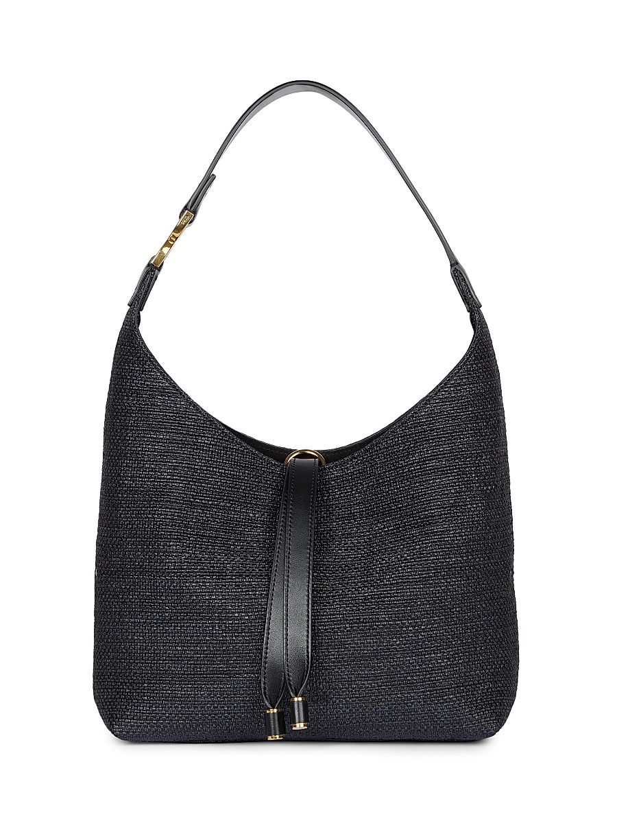 Women's Small Marcie Logo Raffia Shoulder Bag - Black