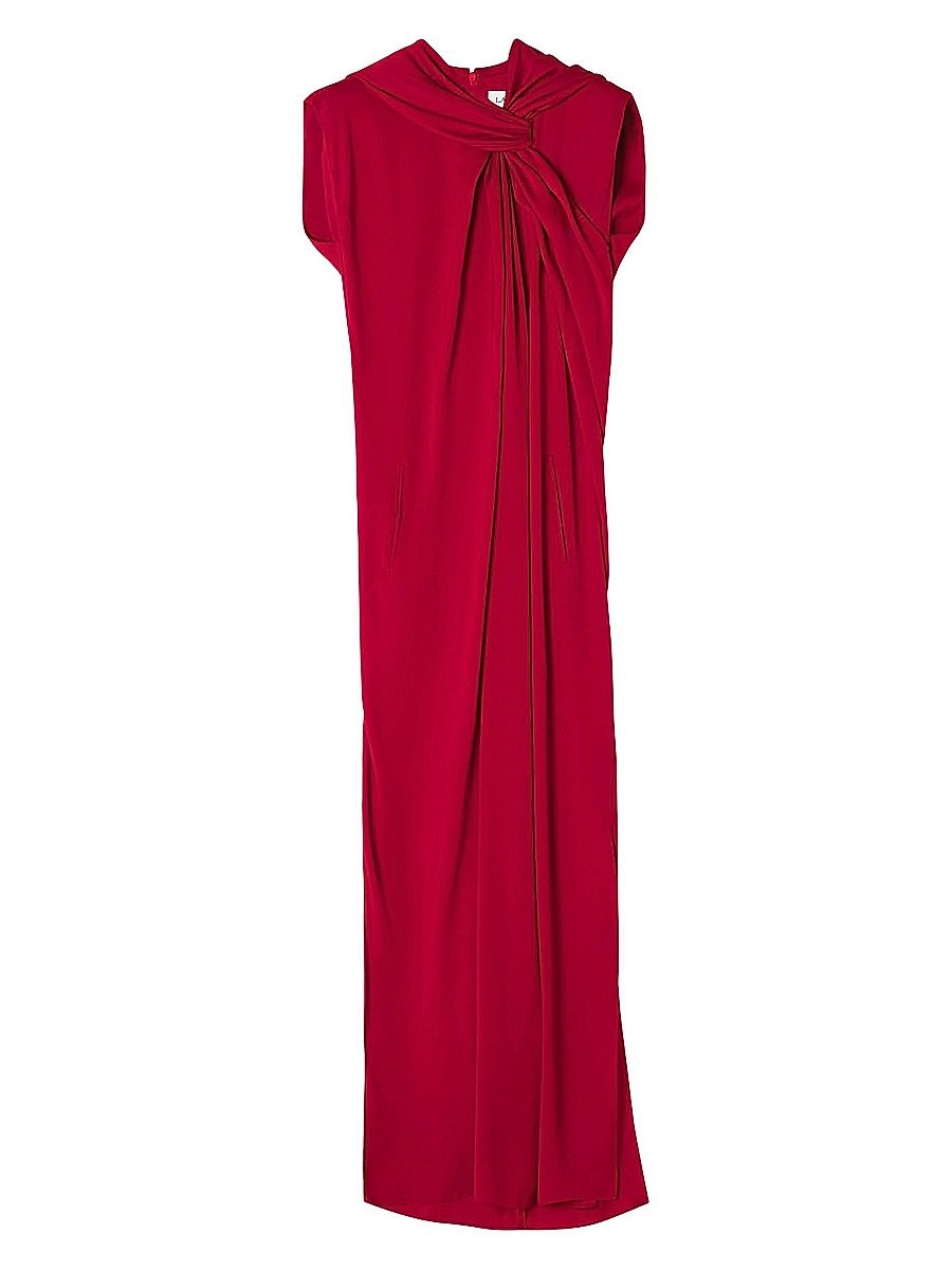 Women's Long Knotted Dress in Satin - Red Anemone - Size 12
