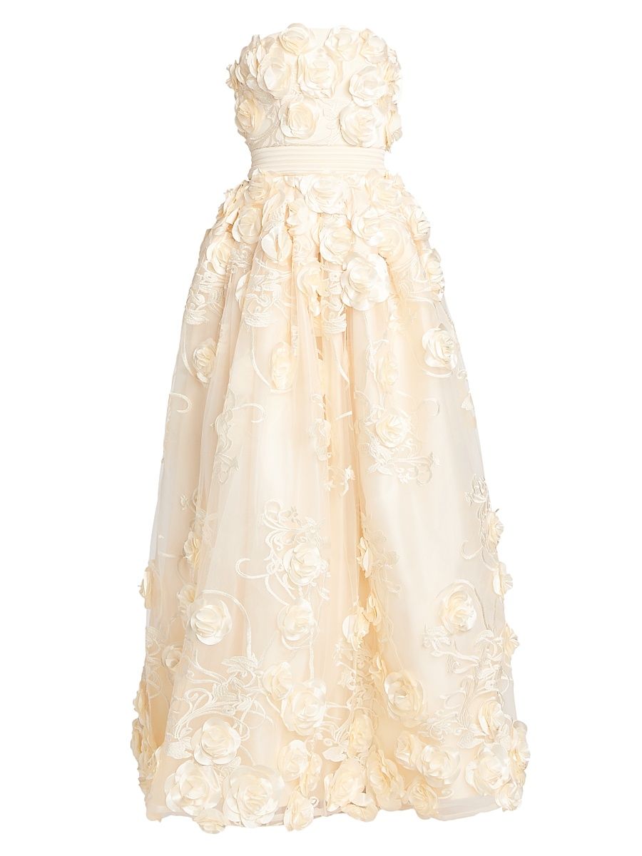 Women's Dream Of That Strapless Floral Applique Gown - Ivory - Size 14