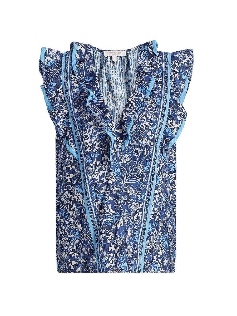 Women's Samson Printed Cotton Top - Navy Floral - Size Large