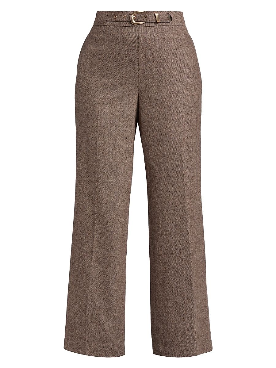 Women's Brianne Belted Wool-Blend Trousers - French Beige Heather - Size 16