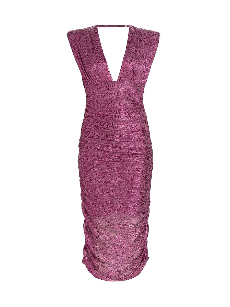 Women's Faye Metallic Plunge Midi-Dress - Mulberry - Size Large