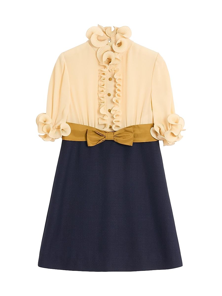 Women's Crepe De Chine and Viscose Short Dress - Provence Blue - Size 2