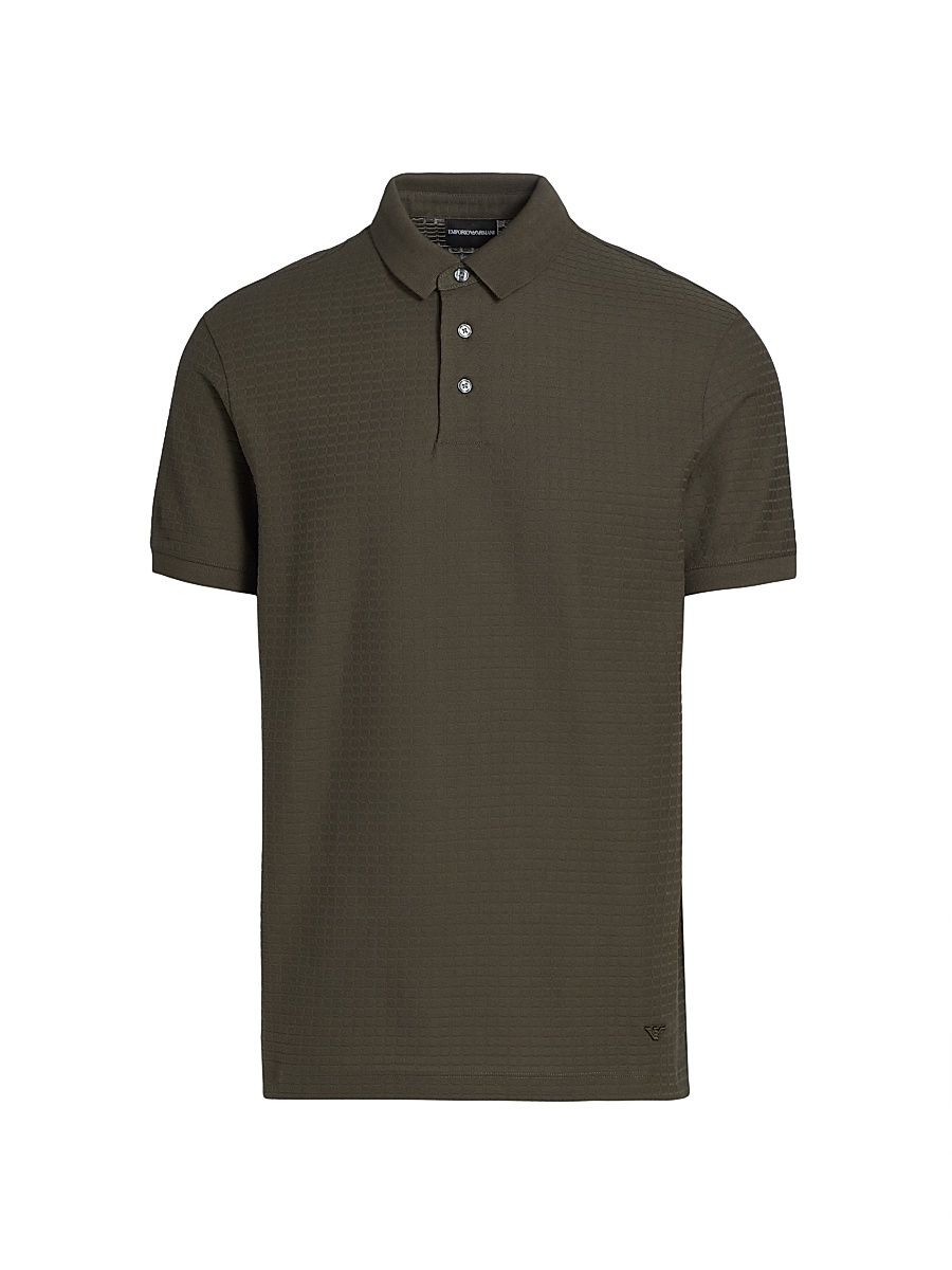 Men's Knit Textured Polo Shirt - Green - Size Large